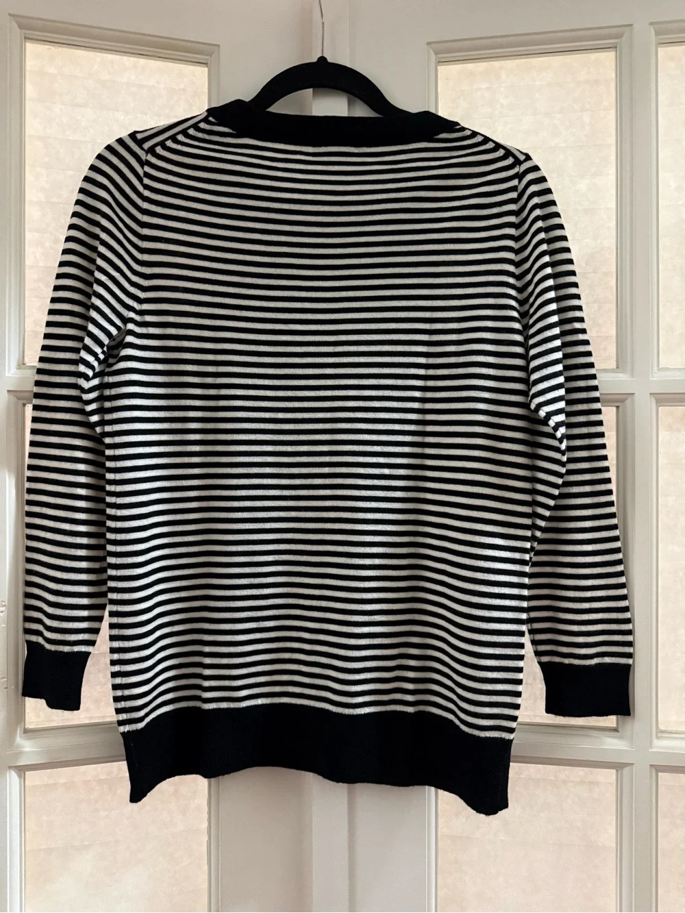 J. Crew Black and White Striped Crewneck Sweater